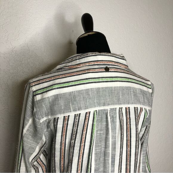 Soft Surroundings black white striped embroidered popover tunic top Petite Small - Picture 9 of 15